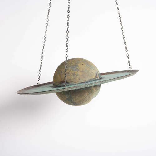 Large hanging copper model of Saturn, Mid-century Decorative planet sculpture