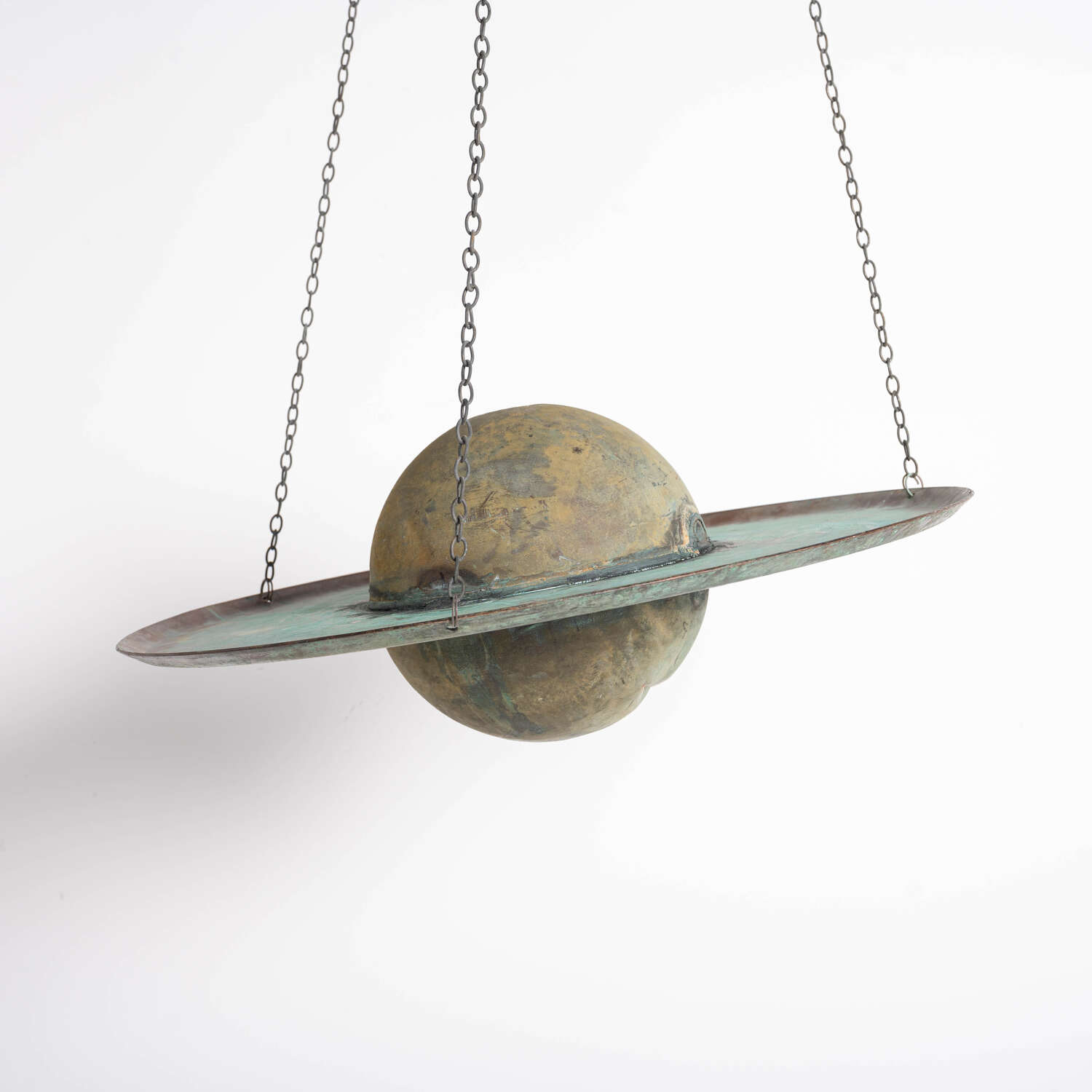 Large hanging copper model of Saturn, Mid-century Decorative planet sculpture