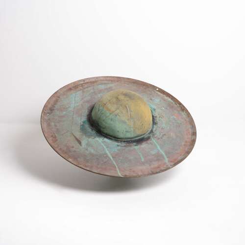 Large hanging copper model of Saturn, Mid-century Decorative planet sculpture