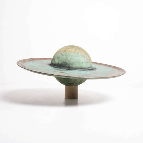 Large hanging copper model of Saturn, Mid-century Decorative planet sculpture