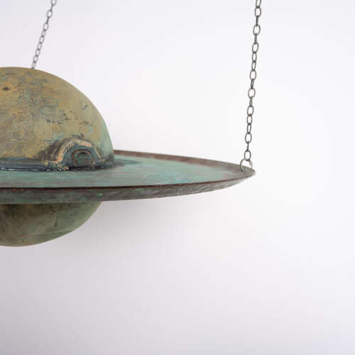 Large hanging copper model of Saturn, Mid-century Decorative planet sculpture